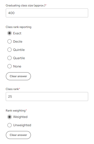 College Application Preview - Section on Academics